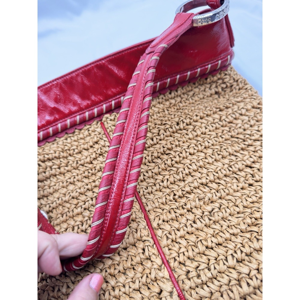 Brighton Straw Raffia Woven Shoulder Bag Purse Red Leather Trim Beach Boho Hobo - Picture 9 of 16